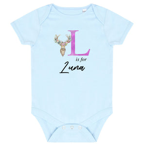 Personalised Alphabet Deer Bodysuit - Pink Letter