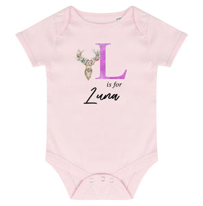 Personalised Alphabet Deer Bodysuit - Pink Letter