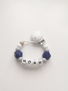 Personalised Silicone dummy clip- Hexagon beads - More colors available