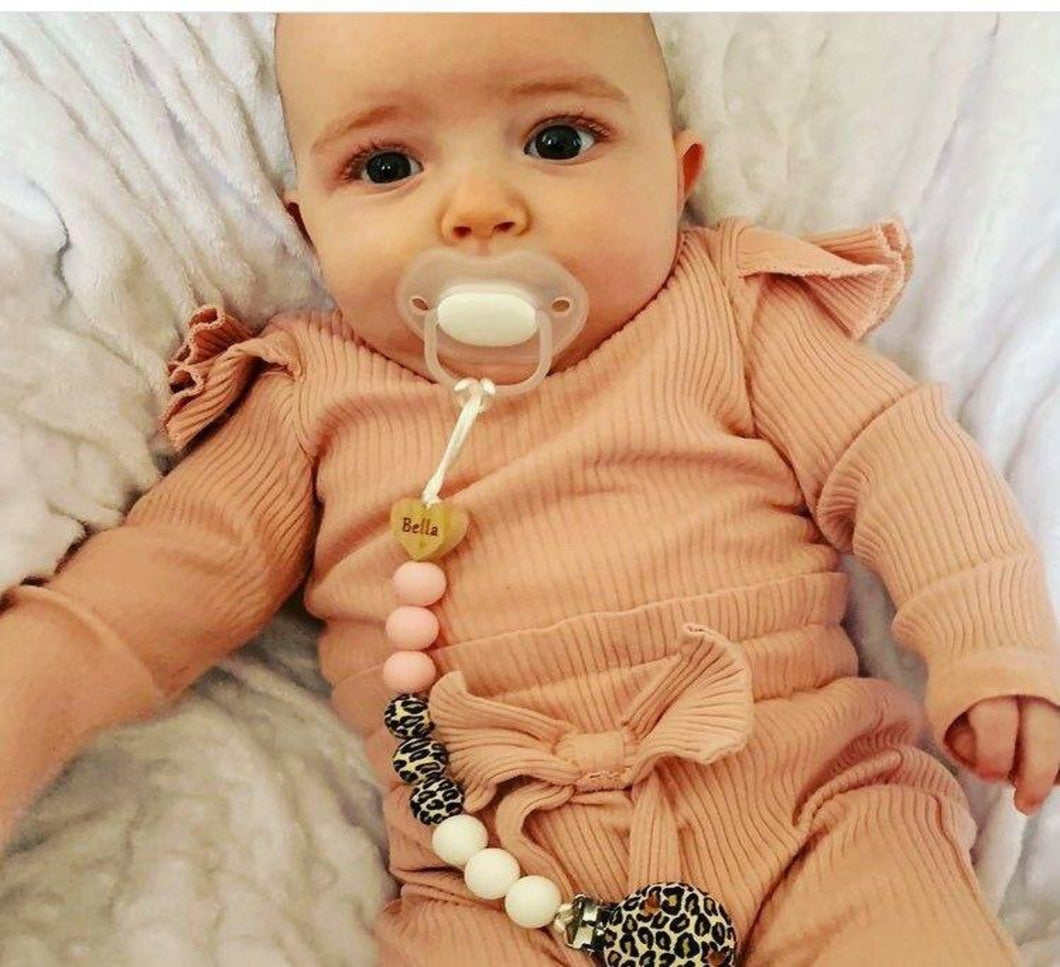 Personalised Leopard print & Pink Dummy clip