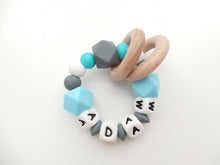 Load image into Gallery viewer, Personalised Teething Rattle Toy - Blue &amp; Grey
