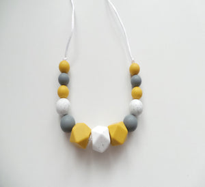 Teething Necklace Mustard, Grey & Granite