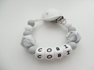 Personalised Silicone dummy clip- Hexagon beads - More colors available