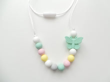 Load image into Gallery viewer, Kids Necklace- Silicone Pastel beads &amp; Mint Butterfly
