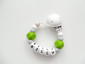Personalised Silicone dummy clip- Hexagon beads - More colors available