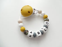 Load image into Gallery viewer, Personalised Dummy clip- Camouflage Khaki,Mustard &amp; Grey
