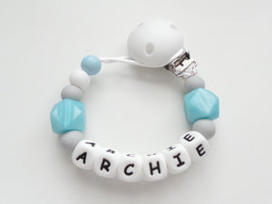 Personalised Silicone dummy clip- Hexagon beads - More colors available