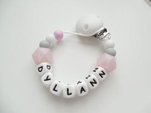 Personalised Silicone dummy clip- Hexagon beads - More colors available