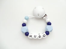 Load image into Gallery viewer, Personalised Dummy clip - Pale Blue &amp; Navy Blue
