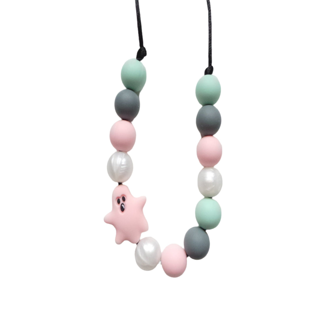 Kids Silicone Necklace - Halloween Pink Ghost