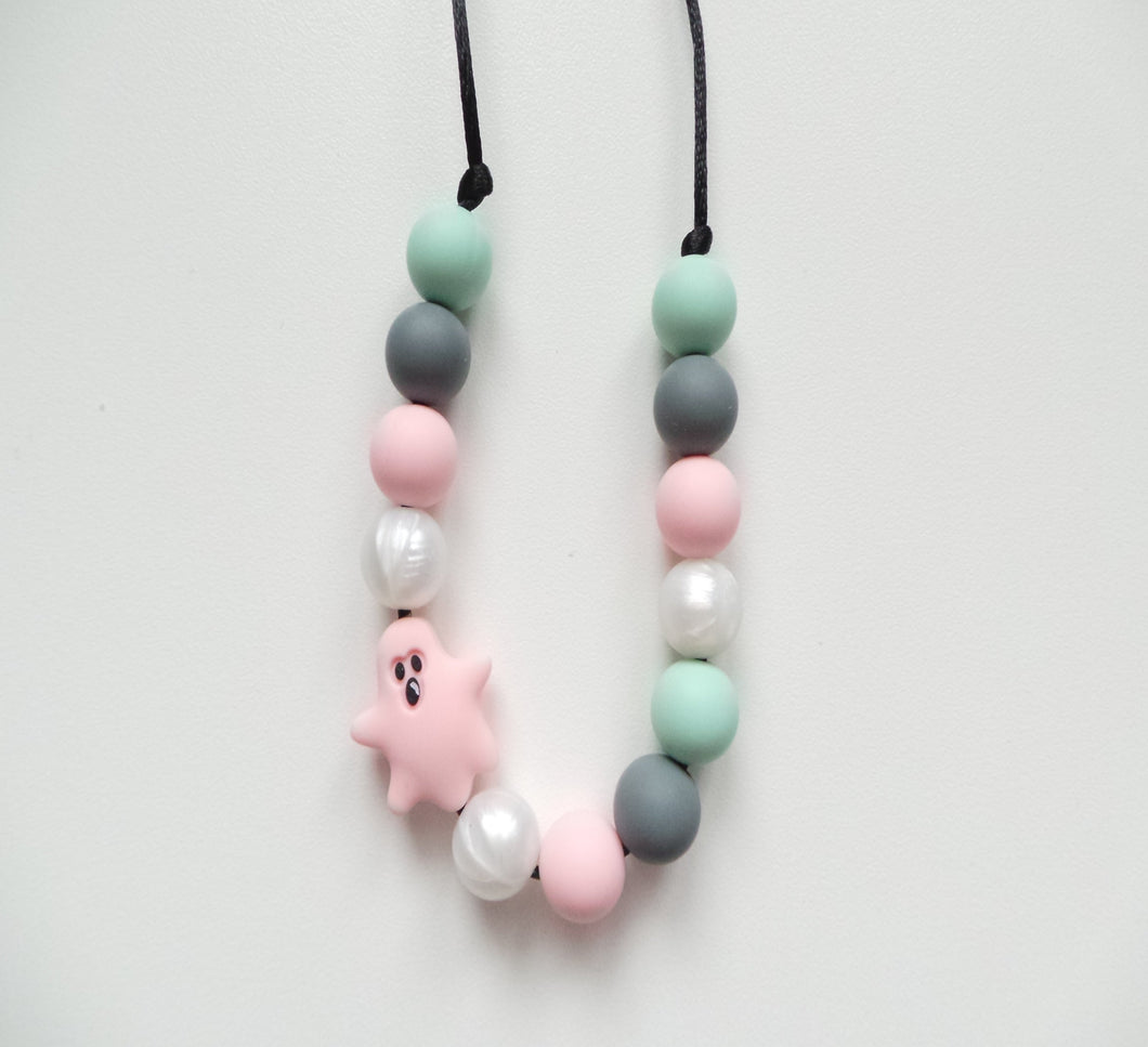 Kids Silicone Necklace - Halloween Pink Ghost