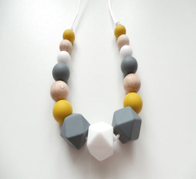 Mustard, Grey & Wood necklace