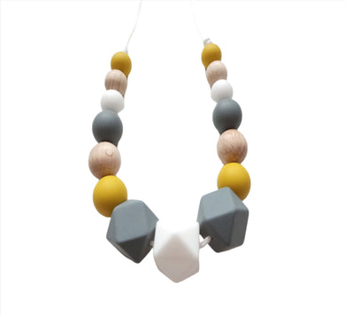 Mustard, Grey & Wood necklace