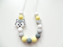 Load image into Gallery viewer, Kids Necklace- Silicone Grey Fox &amp; Yellow Beads
