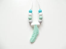 Load image into Gallery viewer, Kids Necklace - Mint Feather &amp; Silicone beads
