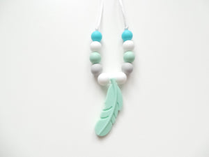 Kids Necklace - Mint Feather & Silicone beads
