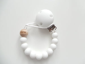 Engraved Name Silicone Dummy clip- White