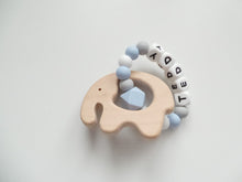 Load image into Gallery viewer, Dummy clip and Elephant Teething ring set - Pale Blue, Grey and White
