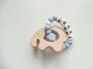 Dummy clip and Elephant Teething ring set - Pale Blue, Grey and White