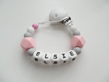 Load image into Gallery viewer, Personalised Silicone dummy clip- Hexagon beads - More colors available
