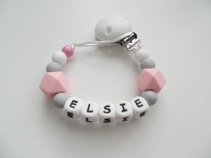 Personalised Silicone dummy clip- Hexagon beads - More colors available