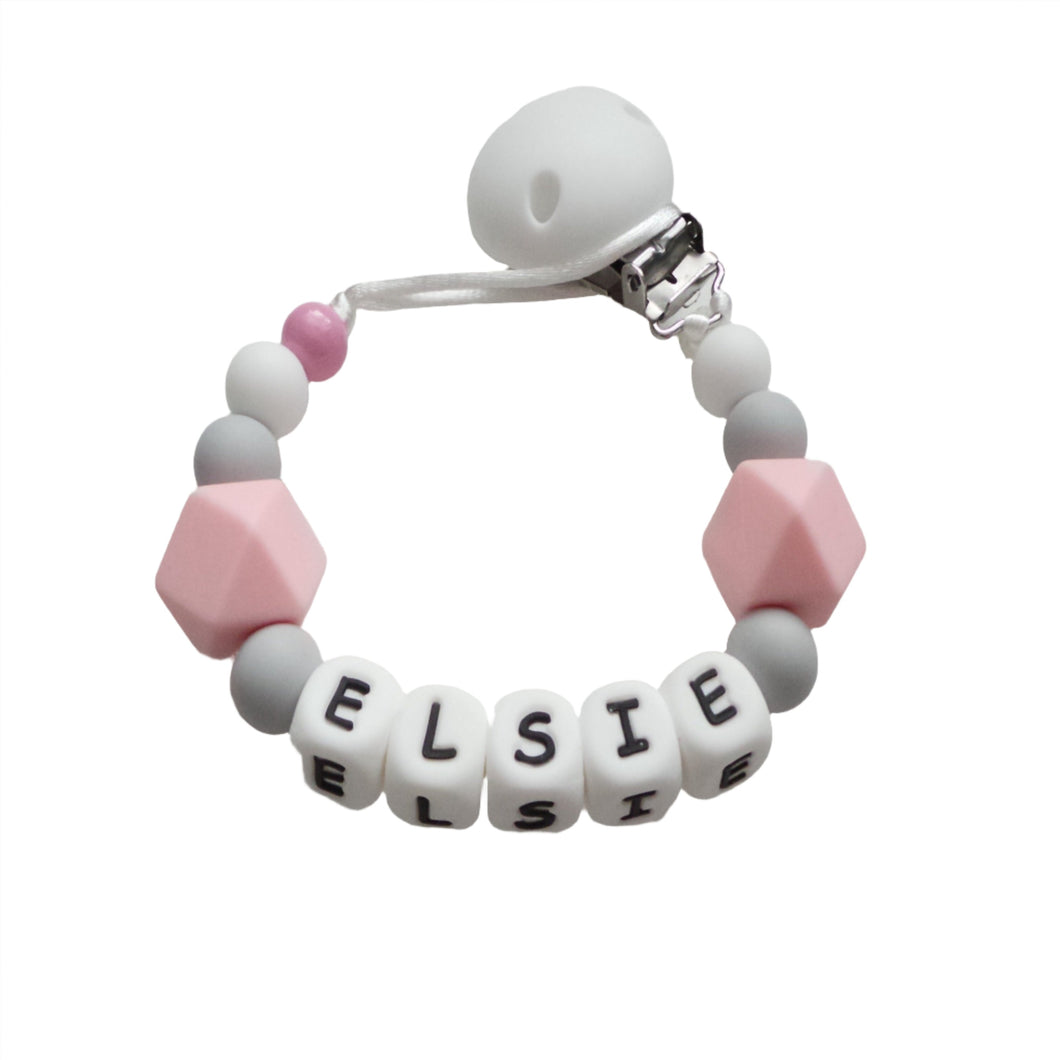 Rose Pink & Grey Dummy clip
