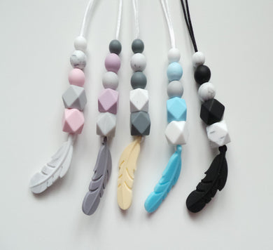 Teething necklace with feather