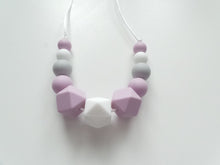 Load image into Gallery viewer, Teething Necklace Lilac, White &amp; Grey
