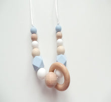 Load image into Gallery viewer, Pale blue, White &amp; Wooden beads necklace
