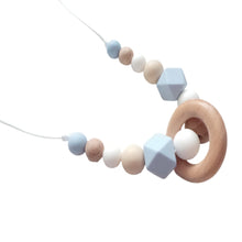 Load image into Gallery viewer, Pale blue, White &amp; Wooden beads necklace
