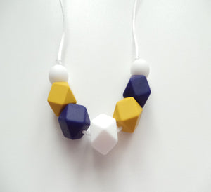 Mustard, Navy & White Teething necklace