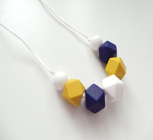 Mustard, Navy & White Teething necklace