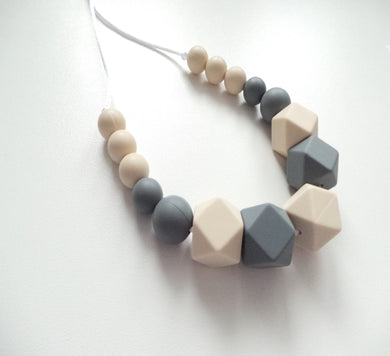 Silicone necklace Beige  & Grey