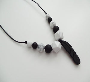 Black & Marble Feather Necklace