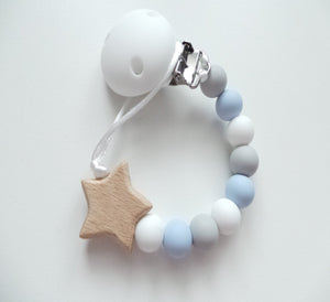 Blue, white and grey dummy clip