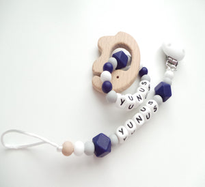 Personalised Dummy clip & Elephant Teether 