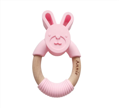 Personalised Bunny Teething Ring - Pink
