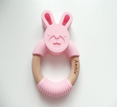 Personalised Bunny Teething Ring - Pink