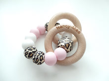 Load image into Gallery viewer, Personalised Engraved Teething Rattle Toy - Leopard print, Pink &amp; White
