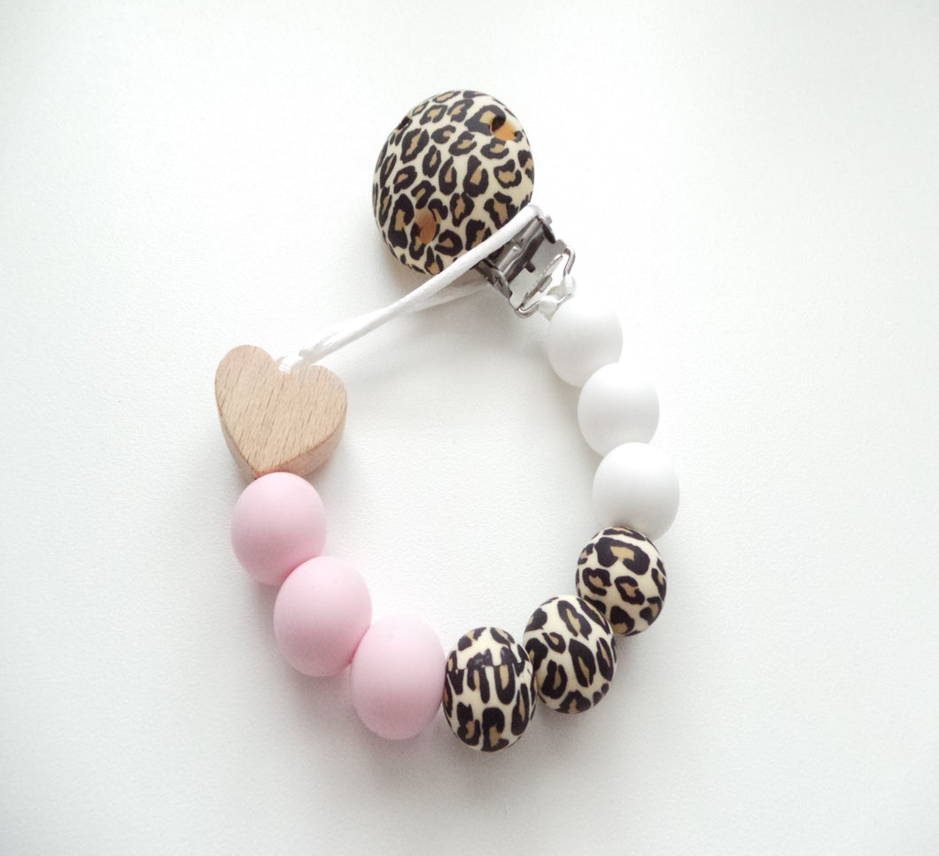 Heart Dummy clip - Pink, White & Leopard Print