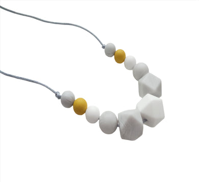 Teething Necklace Mustard, Grey and White beads