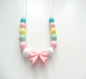 Kids Silicone Necklace - Pink Bow