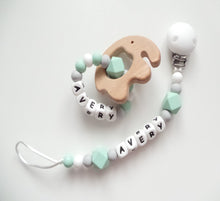 Load image into Gallery viewer, Personalised Dummy clip and Teething ring set - Elephant - More colors available
