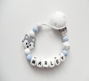 Personalised Fox Dummy clip - Pale Blue