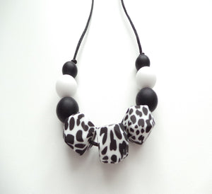 Teething Necklace Cow Print & Black 