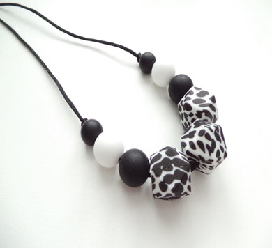Teething Necklace Cow Print & Black