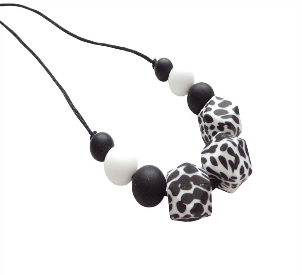 Teething Necklace Cow Print & Black