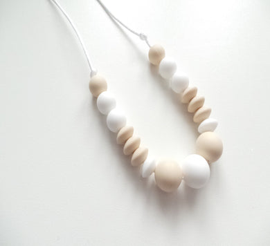 Teething Necklace - Beige & White 