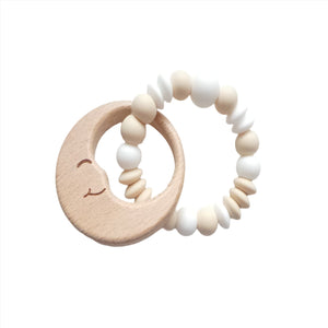 Teething Ring Moon Toy - Beige & White 