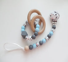 Load image into Gallery viewer, Dummy clip and Teething rattle toy - Terrazzo print blue
